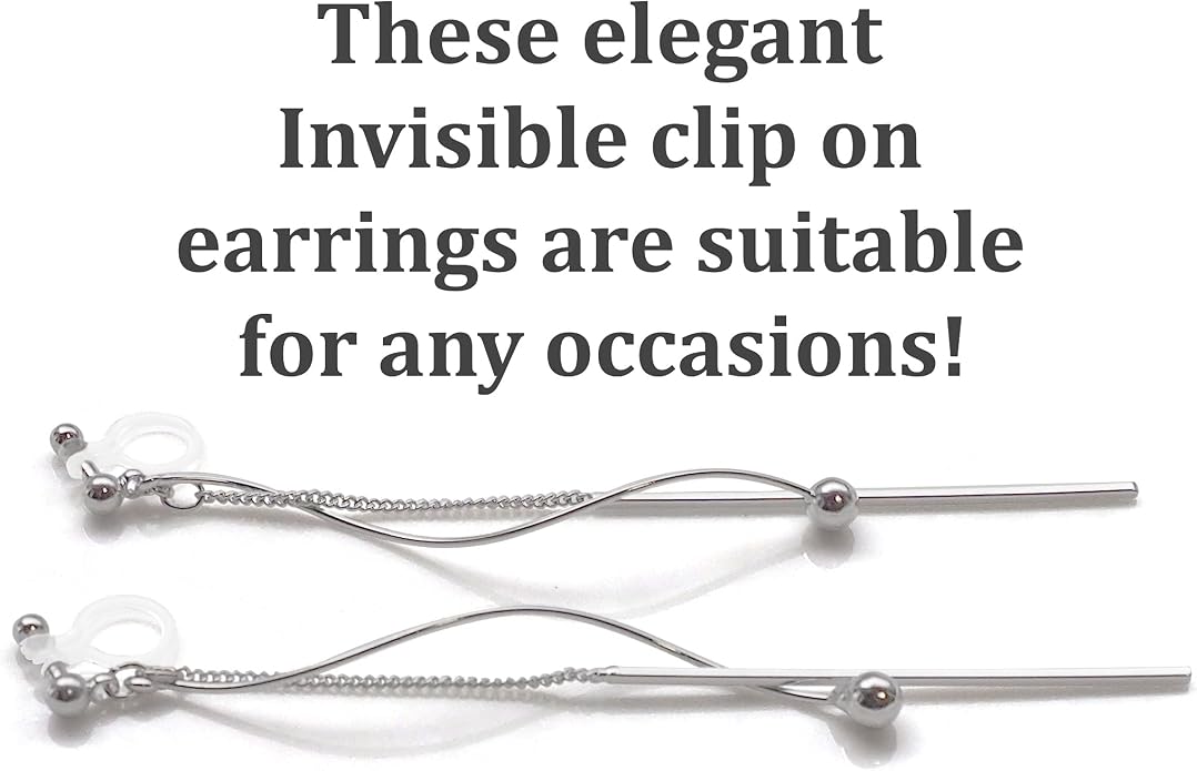 Comfortable Stick Invisible Clip On Earrings Gold Dangle Long Waved Threader Bar Clip-On Non Pierced Earrings Silver For Women,…
