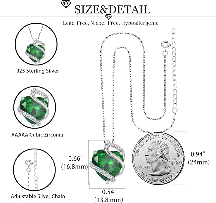 Heart Necklace for Women 925 Sterling Silver Infinity Love Heart Birthstone Necklace Pendant Hypoallergenic Jewelry for Women