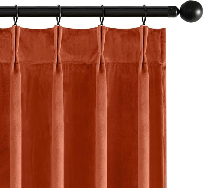 MIULEE Terracotta Velvet Curtains 108 inches Long, Pinch Pleated Blackout Fall Drapes with Hooks, Thermal Insulated Pinch Pleat Panels for Bedroom Living Room, 2 Panels