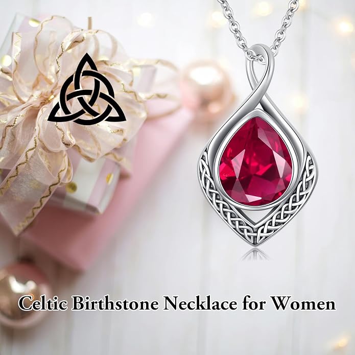 PELOVNY Celtic Knot Necklaces for Women 925 Sterling Silver Gemstone/Birthstone Teardrop Infinity Necklace Irish Celtic Pendant Jewelry Gifts for Mom Daughter Wife