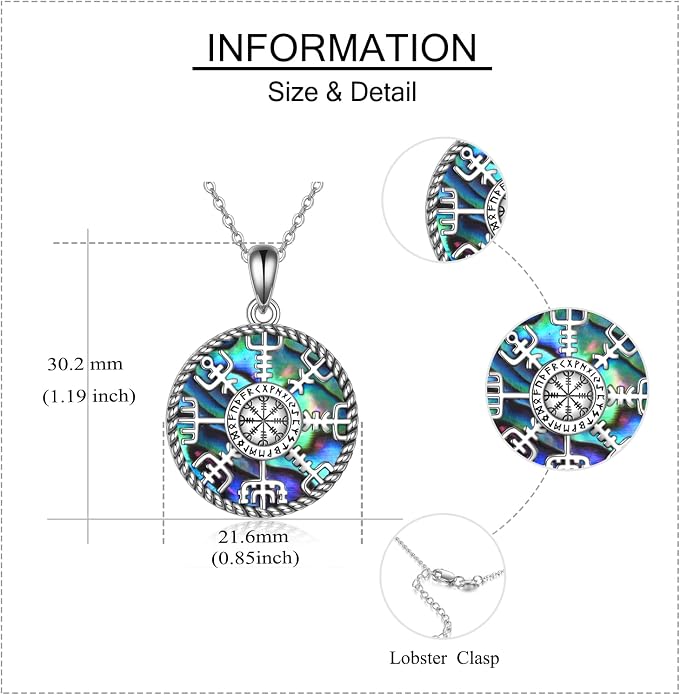 Viking Compass Necklace Sterling Silver Runes Vegvisir Pendant Necklace Mothers Day Jewelry Gift for Women Mom