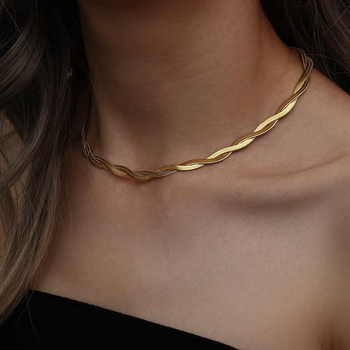 CHESKY 14K Gold/Silver Plated Snake Chain Necklace Herringbone Necklace Gold Choker Necklaces for Women Gifts Jewelry 1.5/3/5MM(W) 14"/16"(L) Mothers Day Gifts for Mom