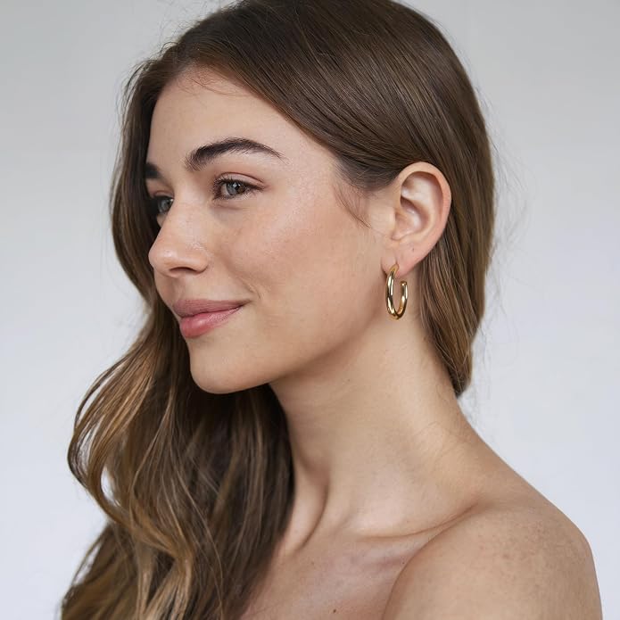 14K Gold-Plated, Lightweight, Open Hoop Earrings For Women