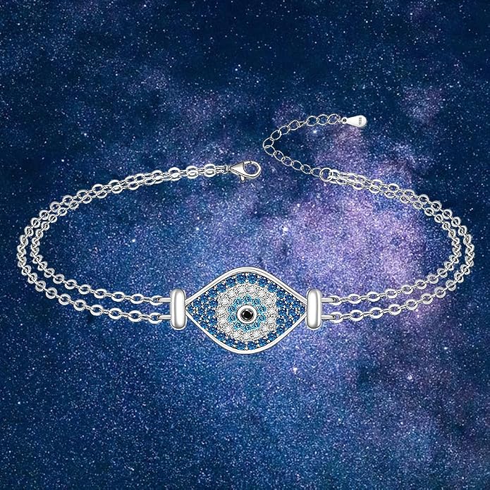 Fenthring Evil Eye Anklet Sterling Silver Protection Turkish Blue Eyes Ankle Bracelets Anklets for Women Chain Jewelry