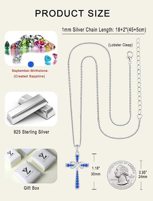 YL 925 Sterling Silver Cross Necklace for Women Halo Infinity Pendant Cubic Zirconia Jewelry for Mom