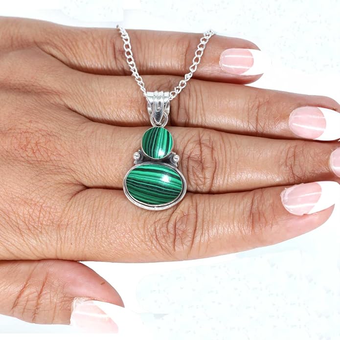 Handmade Genuine 925 Sterling Silver Pendant Necklace Natural Gemstone Crystal, Lapis, Onyx, Amber Oval Round Boho Jewelry For Women