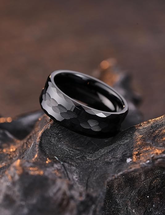 King Will Hammered 8mm Silver Tungsten Ring Hammer Men Wedding Band Comfort Fit