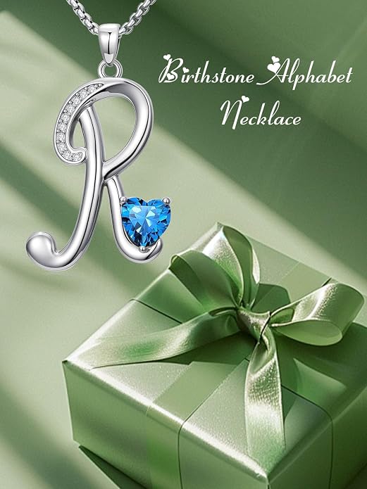 Birthday Gifts for Women Alphabet A to Z Initial Birthstone Pendant Necklaces for Women - 18k White Gold Plated Personalized Name Jewelry Anniversary Graduation Gifts for Wife Her Daughter Girlfriend(with Gift Box)