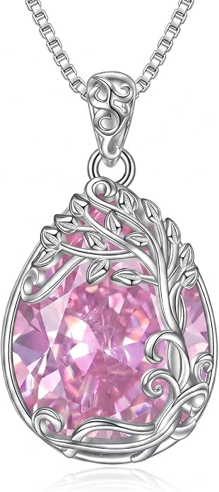 Teardrop Moonstone Necklace for Women Tree of Life/Filigree Birthstone Pendant Necklace Jewelry