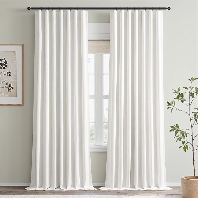 Topfinel 98 Inches Natural White Blackout Curtains for Bedroom Nursery Back Tab Rod Pocket Viral Panels with White Backing Drapes for Patio Bay Window Summer Elegant Tailored Panels 52" W*98" L
