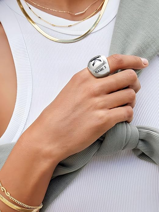 GOLDCHIC JEWELRY Chunky Dome Ring for Women, Stainless Steel Bold Stacking Croissant Statement Ring For Men (Size 7-12, Custom)