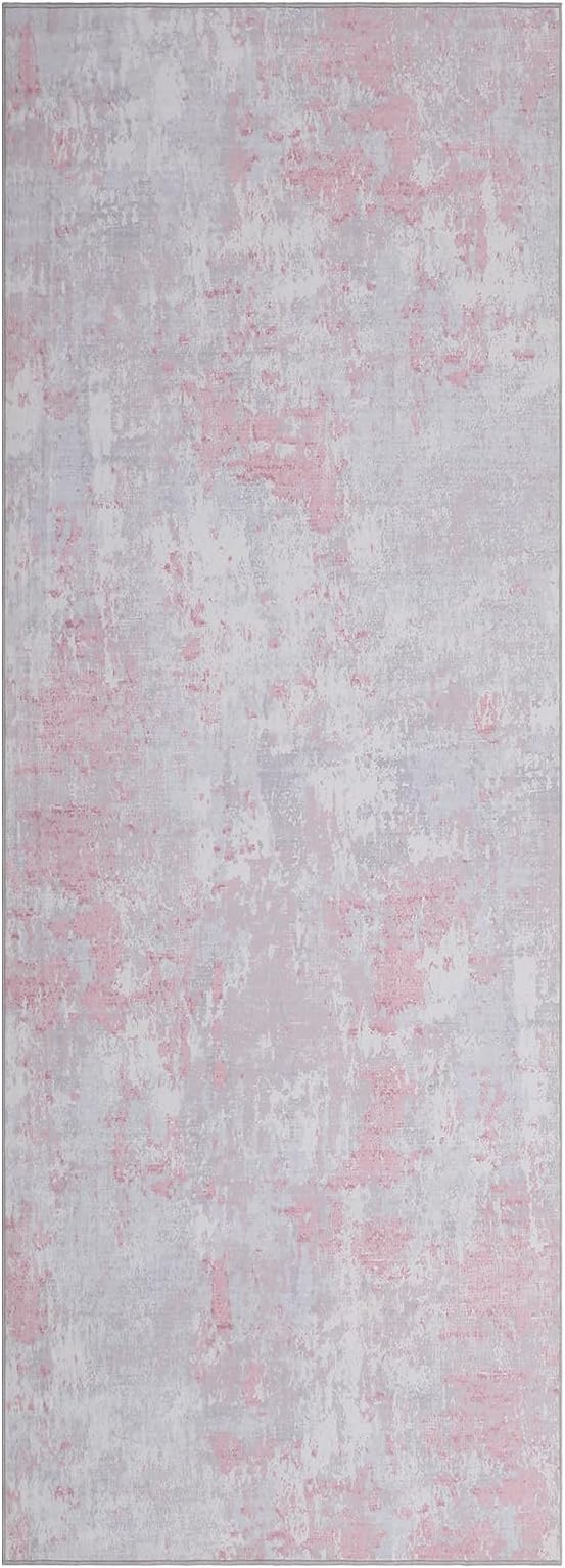 ROYHOME Modern Abstract 2x10 Runner Rug Washable Non Slip Stain Resistant Rug for Hallway Kitchen Bedroom Non Shedding Low Pile Indoor Floor Cover,Grey Pink
