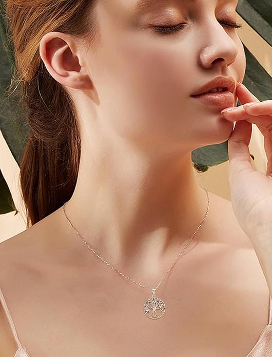 Celtic Knot Tree Necklace 925 Sterling Silver Tree of Life Pendant Birthstone Jewelry for Women