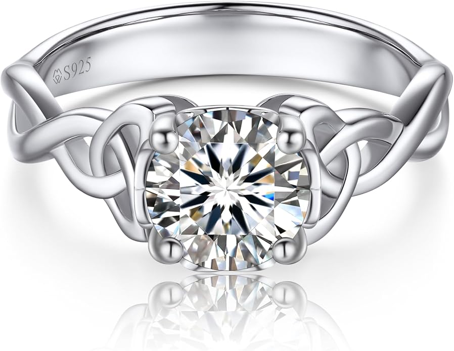 MomentWish Engagement Ring for Women, 1-2 Carats Moissanite Rromise Ring, D Color VVS1 Moissanite Wedding Ring 925 Sterling Silver Solitaire Rings