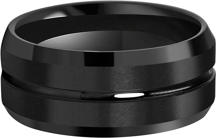 CROWNAL 4mm 6mm 8mm 10mm Black Tungsten Wedding Band Ring Men Women Beveled edges Polished Grooved Center Comfort Fit Size 4 To 17