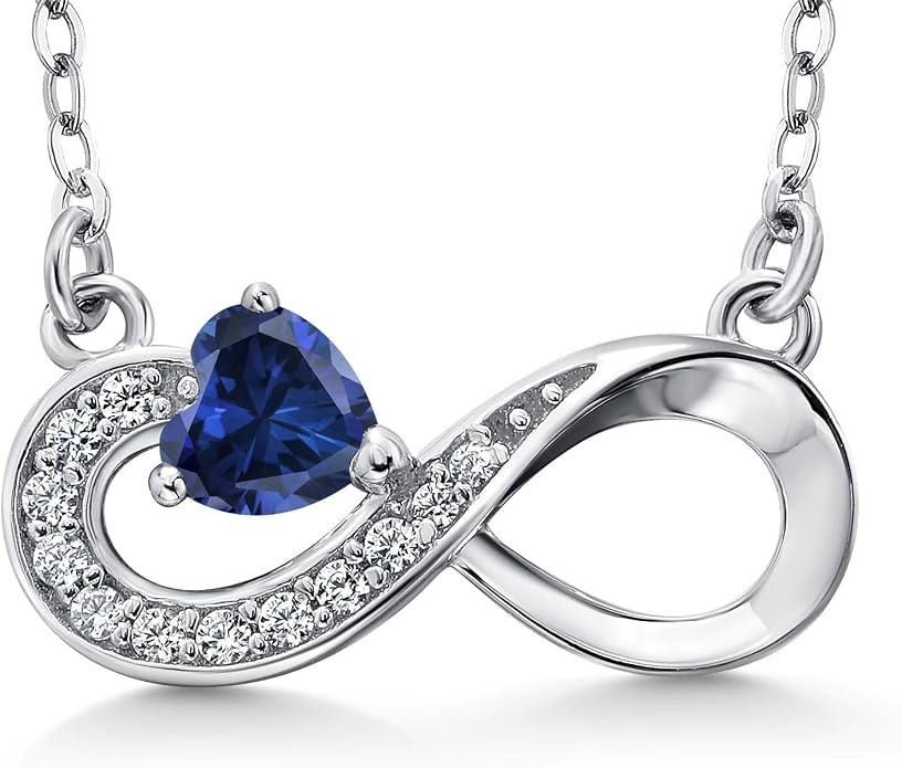 Gem Stone King Infinity Heart Pendant Necklace For Women | 925 Sterling Silver | 4MM Heart Shape Gemstone Birthstone | 18 Inch Silver Chain | Fine Jewelry Gift for Her Mom Women Wife