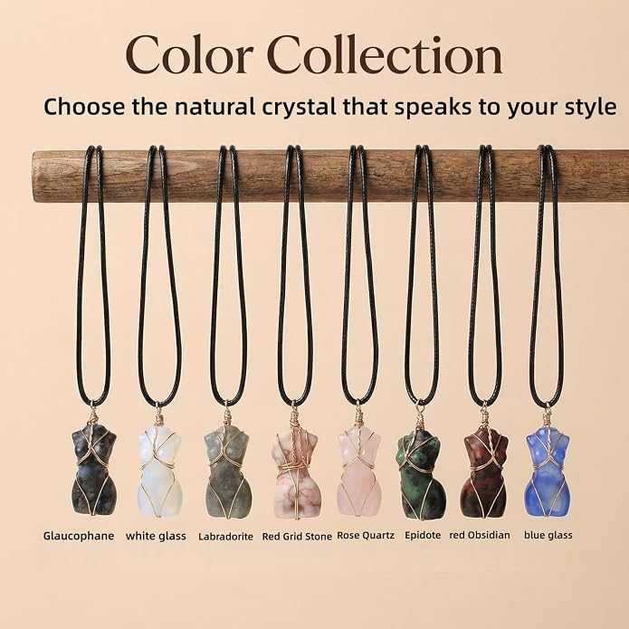 Handcrafted Natural Stone Female Form Pendant Necklace High Color Retention Copper Wire Wrapped Crystal Body Silhouette Jewelry for Women Unique Natural Stone Gift