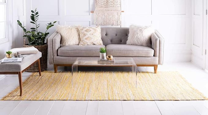 Unique Loom Chindi Cotton Collection Soft Hand Woven Natural Fiber Striped Area Rug, 2 ft 2 in x 3 ft, Yellow/Ivory