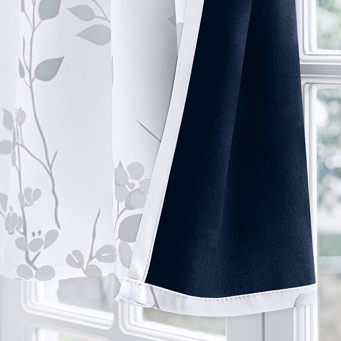 Beauoop Floral Valance Curtains for Kitchen Grey White 52X18 Inch 1 Panel | Flower Patterned Blackout Short Curtains for Living Room Bedroom Cafe 18 Inch Length Thermal Small Window Curtains Rod Pocket