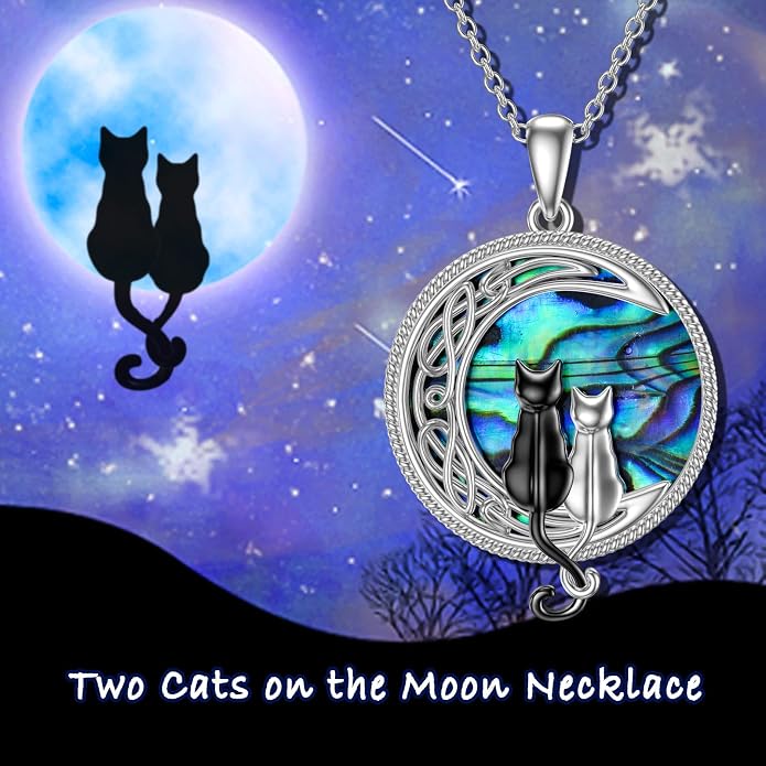 TOUPOP Cat Necklace Sterling Silver Abalone Shell Celtic Cat on the Moon with Abalone Shell Birthday Christmas Jewelry Gifts for Women