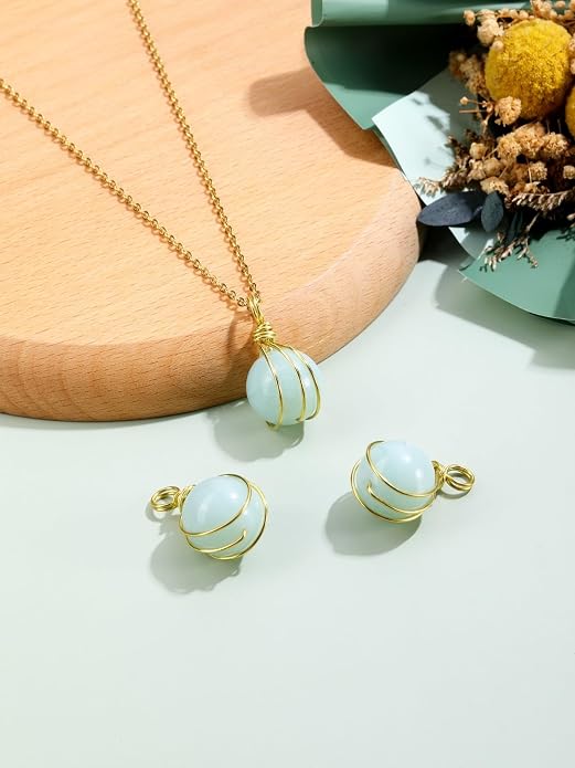 Jovivi Healing Crystal Stone Pendant Necklace Gold Wire Wrapped 16mm Natural Round Gemstone Ball Crystal Necklace for Women Men Reiki Quartz Jewelry