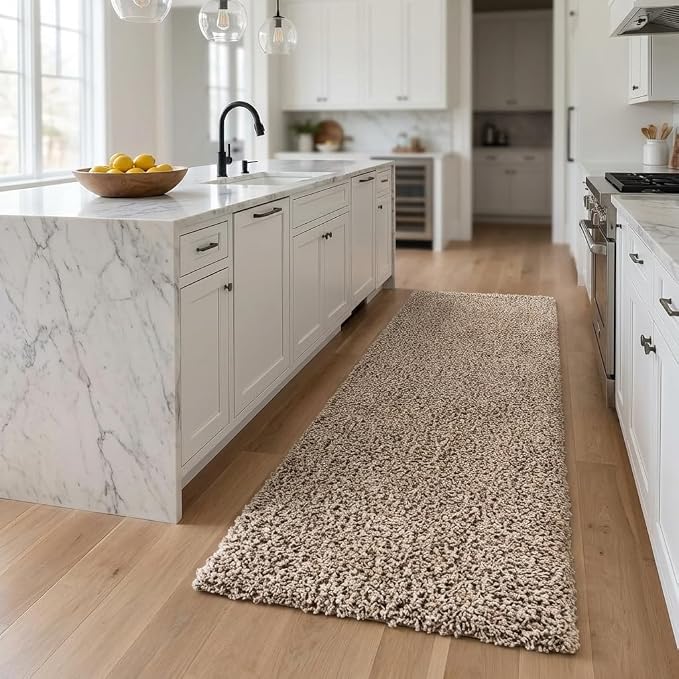 Unique Loom Solid Shag Collection Area Rug (2' 7" x 10' Runner, Taupe)