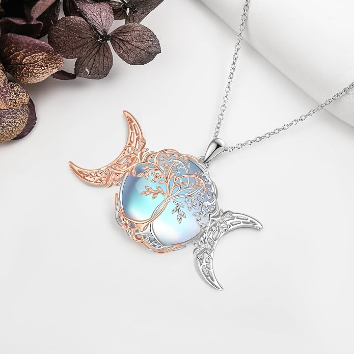 POPLYKE Tree of Life Necklace for Women Sterling Silver Celtic Knot Family Tree With Blue/Purple/Volcano Crystal Irish Gifts for Mom Wife Birthday Christmas