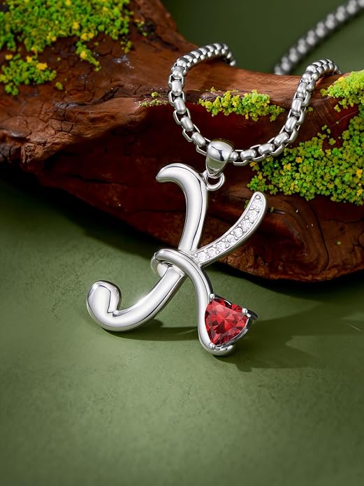 Birthday Gifts for Women Alphabet A to Z Initial Birthstone Pendant Necklaces for Women - 18k White Gold Plated Personalized Name Jewelry Anniversary Graduation Gifts for Wife Her Daughter Girlfriend(with Gift Box)