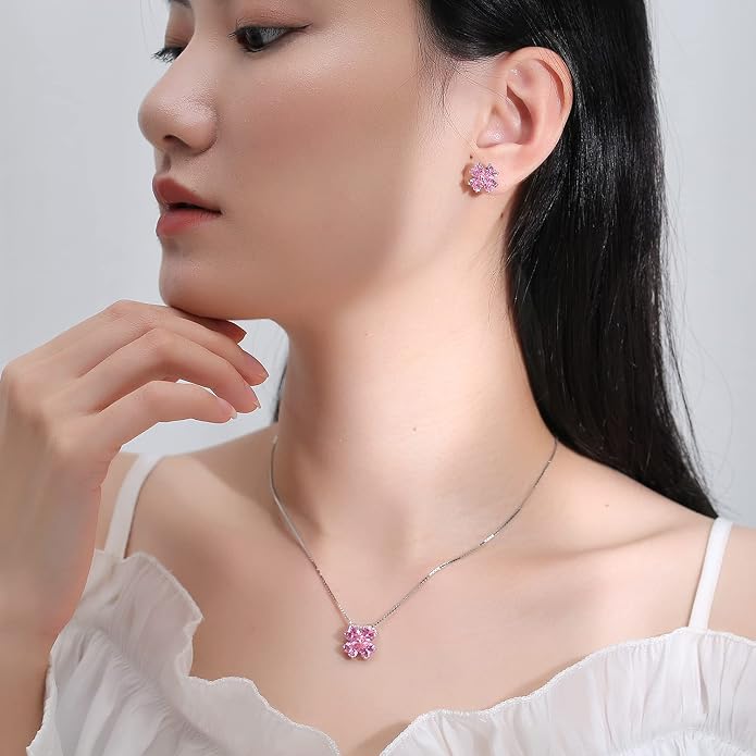 JIANGXIN Colorful Birthstone 925 Sterling Silver Handmade Pendant Necklace for Women Lucky Four Leaf Clover Plant Shamrock Jewelry Rhodium Plated