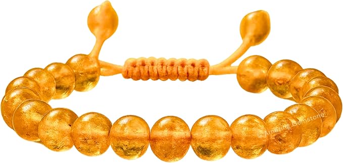 Amazing Gemstone Amber Quartz Bracelet for Women Men's Gifts - Protection Healing Crystal Bracelet - 8mm Gemstone Beaded Adjustable Bracelet Pulseras para Hombres Mujer Stocking Stuffers