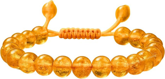 Amazing Gemstone Amber Quartz Bracelet for Women Men's Gifts - Protection Healing Crystal Bracelet - 8mm Gemstone Beaded Adjustable Bracelet Pulseras para Hombres Mujer Stocking Stuffers