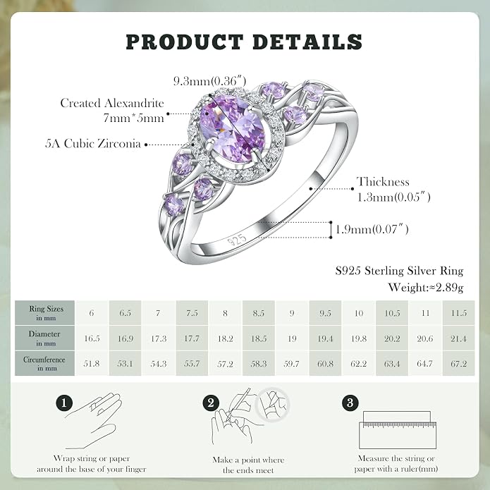 925 Sterling Silver Celtic Knot Engagement Ring for Women Moissanite/Cubic Zirconia Inlaid Oval Shaped Birthstone Rings Cocktail Wedding Birthday Jewelry(with Box)