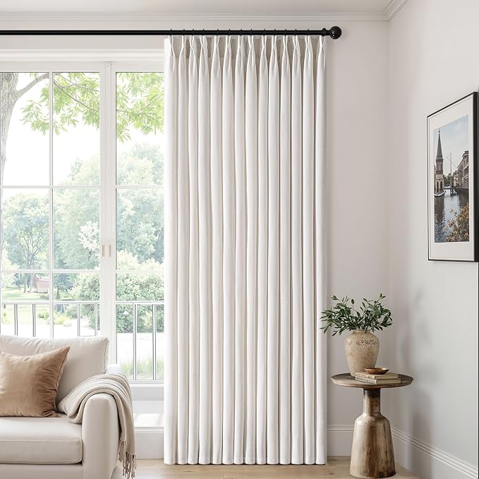 MIULEE Pinch Pleated Linen Curtains 40x90 Inches Beige White 4 Panels Set | Back Tab, Memory Trained, Pinch Pleat, Semi Sheer, Light Filtering Curtains, Window Drapes for Living Room Bedroom
