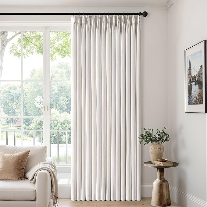 MIULEE Pinch Pleated Thick Linen Curtains 96 Inch 4 Panels Set Back Tab Memory Trained Pinch Pleat Semi Sheer Light Filtering Curtains Let Light in Window Drapes for Living Room Bedroom Beige White