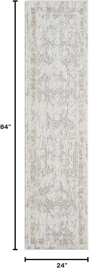 Amber Traditional Floral Runner Rug for Kitchen, 2x7 Vintage Persian-Inspired Cream Neutral Runner, Medium Pile Stain Resistant Carpet for Bedroom, Hallway or Entryway (2' x 7', Cream)