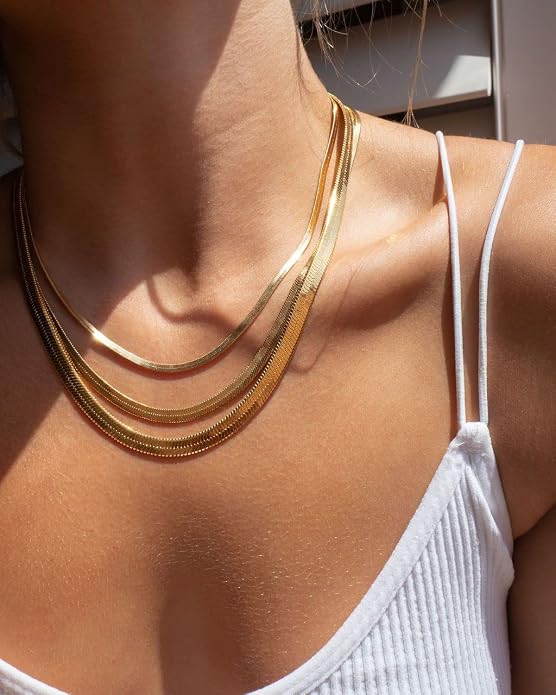 CHESKY Gold Necklace for Women-14K Plated/S925 sterling silver Snake Chain Necklace Dainty Simple Chunky Herringbone Necklace Gold Choker Necklaces Jewelry for Women Mothers Day Gifts for Mom