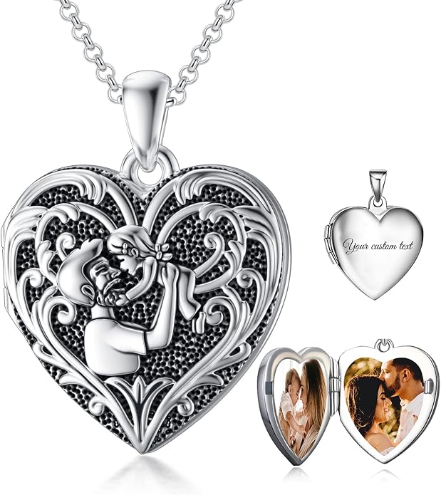 SOULMEET Personalized Silver Locket Necklace That Holds Pictures Photo Keep Someone Near to You, Memorial Custom Lockets Necklaces Letters Engraving for His Her