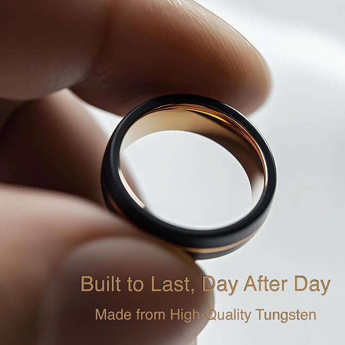 LerchPhi Tungsten Wedding Band for Men, Engraved and Customizable Promise Rings for Him and Her, Width 6MM 8MM Size 6-14, Center Grooved Beveled Edge, Comfort Fit