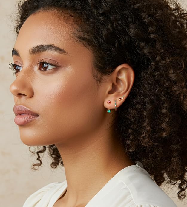 6 Pairs 14K Gold Plated Stud Earrings for Women, Hypoallergenic Cartilage Earrings for Multiple Piercing, Dainty Small Stackable Earrings Set for Jewelry Gift