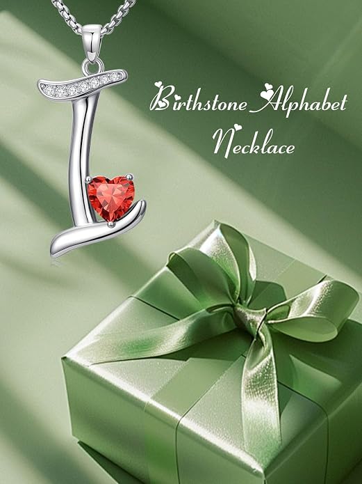 Birthday Gifts for Women Alphabet A to Z Initial Birthstone Pendant Necklaces for Women - 18k White Gold Plated Personalized Name Jewelry Anniversary Graduation Gifts for Wife Her Daughter Girlfriend(with Gift Box)