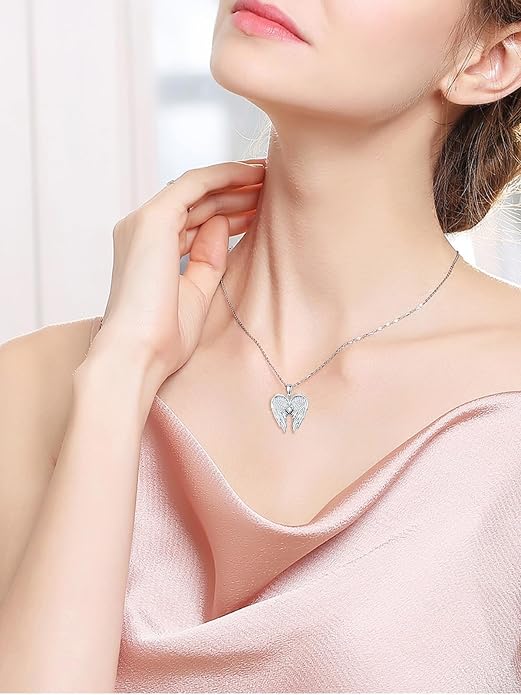 Dorunmo Guardian Angel Wing Pendant Birthstone Heart Necklace Birthday Jewelry Gifts for Women Mom Wife Daughter