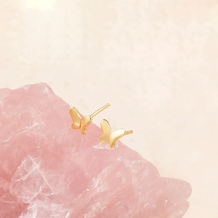Butterfly Earrings Sterling Silver Tiny Butterfly Stud Earrings for Women Gold Minimalist Earrings Dainty Hypoallergenic Earrings for Sensitive Ears Mothers Day Gifts for Wife