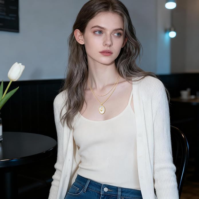 Layered Necklaces for Women S925 Sterling Silver 14k Gold Plated Cross Jesus Tulip Birth Month Flower Necklace Pendant Jewelry Mothers Day Birthday Gifts