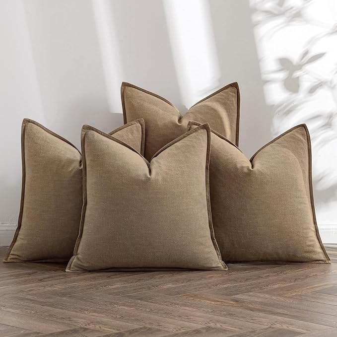 MIULEE Khaki Boho Linen Decorative Pillow Covers 20x20 Inch Pack of 4 | Natural Throw Pillow Covers Soft Farmhouse Couch Pillowcases Modern Home Decors for Living Room Bed Sofa