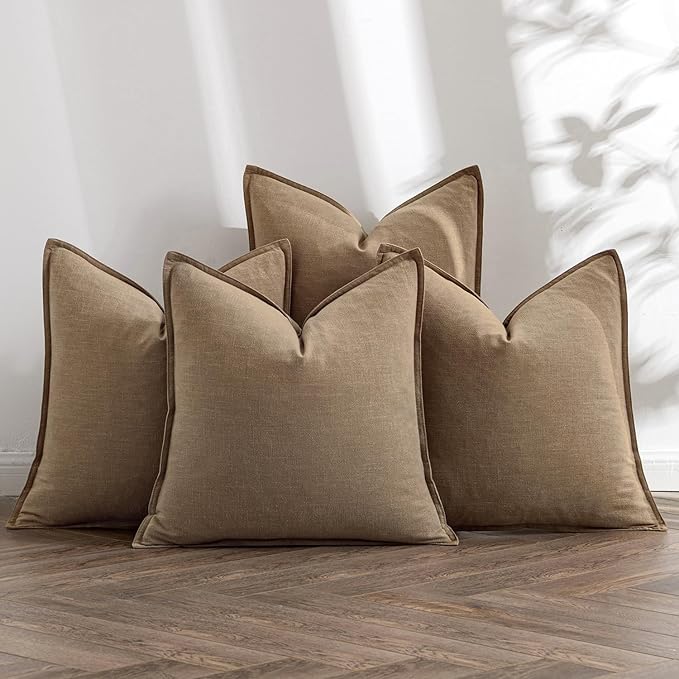 MIULEE Khaki Boho Linen Decorative Pillow Covers 24x24 Inch Pack of 4 | Natural Throw Pillow Covers Soft Farmhouse Couch Pillowcases Modern Home Decors for Living Room Bed Sofa