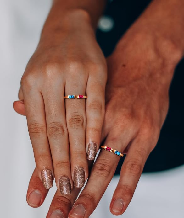 WFYOU Gold Birthstone Rings for Women - Non Tarnish Dainty 14K Gold Plated Stackable CZ Rings for Her & Couples - Personalized Jewelry Gift for Birthday