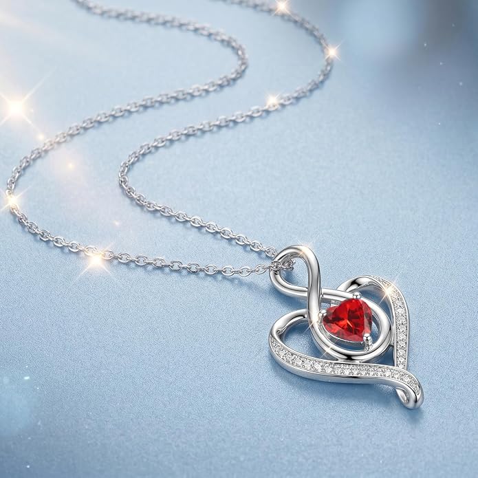Birthstone Necklace for Women Heart Necklace S925 Sterling Silver Infinity Love Birthday Gifts for Mom Women Wife Girlfriend