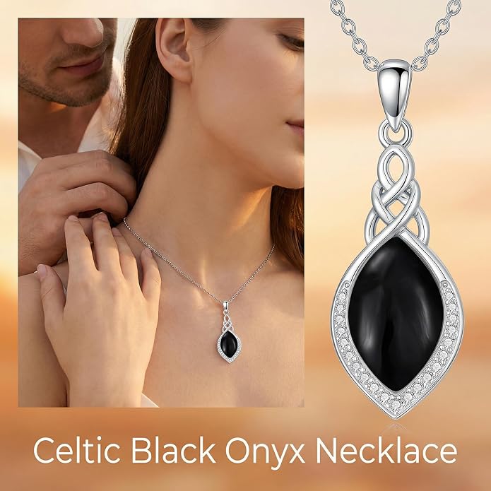 PELOVNY Celtic Knot Necklaces for Women 925 Sterling Silver Gemstone/Birthstone Teardrop Infinity Necklace Irish Celtic Pendant Jewelry Gifts for Mom Daughter Wife