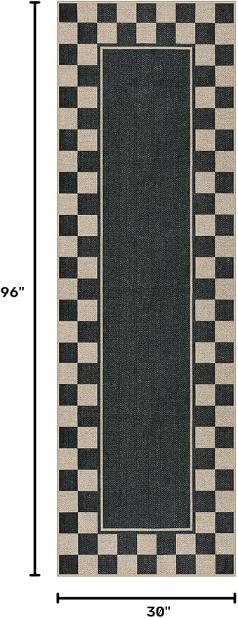 Moynesa Easy Jute Runner Rugs Washable 2.5x8 Entryway Runners Rug for Kitchen Black Checkered Carpet for Indoor Outdoor Non Slip Mat for Hallways Bathroom Bedroom Laundry Living Room Corridor