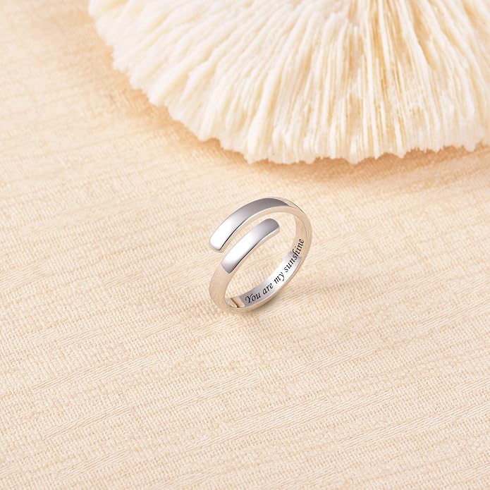 BEILIN 925 Sterling Silver Inspirational Jewelry Rings Adjustable Ring Personality Encouragement Gift for Teens Women